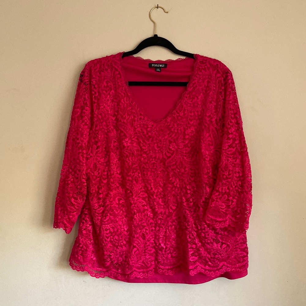 Roz & Ali 2X Pink Lace Top